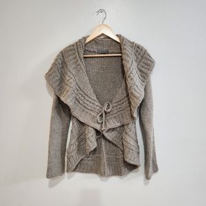 Elsananda for Anthro Alpaca Wool Blend Front Tie Boho Gray Knit Sweater, Sz Med